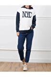 Kadın Baskılı Kapüşonlu Nyc Baskılı Oversize Üç İplik Sweat