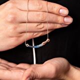 Mavi Zirkon Taşlı Hançer Tasarım 925 Ayar Gümüş Kadın Kolye