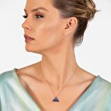 Mavi Zirkon Taşlı Sarmal Üçgen Tasarım 925 Ayar Gümüş Kadın Kolye