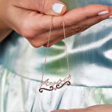 Kişiye Özel İsim Yazılı Rose Renk 925 Ayar Gümüş Kadın Kolye