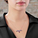 Pembe Zirkon Taşlı Martı Tasarım 925 Ayar Gümüş Kadın Kolye