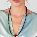 Makrome Örgülü Kırmızı Akik Doğaltaş Kadın Kolye