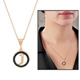 3D Tasarım Siyah Zirkon Taşlı 925 Ayar Gümüş Harf Kolye " İ "