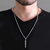 Kama Tasarım Silver Renk Çelik Erkek Kolye