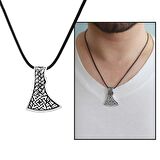 Tesbihane Kızılderili Baltası Tasarım İp Zincirli 925 Ayar Gümüş Erkek Kolye