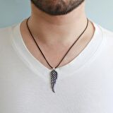 Tesbihane Kartal Kanadı Tasarım İp Zincirli 925 Ayar Gümüş Erkek Kolye