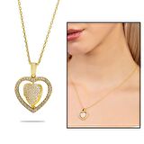 Zirkon Taşlı Kalp Model Gold Renk Kişiye Özel İsim/Harf Yazılı 925 Ayar Gümüş Kadın Kolye