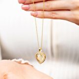Zirkon Taşlı Kalp Model Gold Renk Kişiye Özel İsim/Harf Yazılı 925 Ayar Gümüş Kadın Kolye