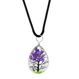 Damla Tasarım Mor Çiçekli Doğa Temalı El Yapımı Natural Reçine Kolye