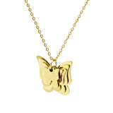 Gold Renk Kelebek Tasarım Aile Temalı (En Fazla 5 Plaka - 5 isim) Kişiye Özel Çelik Kadın Kolye