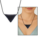 Siyah İp Zincirli Kişiye Özel İsim Yazılı Lacivert Renk Hakiki Crazy Deriden El Yapımı Kadın Cevşen Kolye