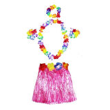 Hawaii Kolye Etek Taç ve Bileklik Seti Pembe