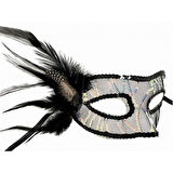 Siyah Yandan Tüylü Pul Payet Maskesi