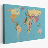 Harita Sepeti Dekoratif Kanvas Tablo Dünya Haritası Mavi Zemin 1032