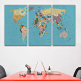 Harita Sepeti Dekoratif Kanvas Tablo Dünya Haritası Mavi Zemin 1032