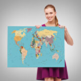 Harita Sepeti Dekoratif Kanvas Tablo Dünya Haritası Mavi Zemin 1032