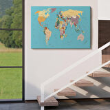 Harita Sepeti Dekoratif Kanvas Tablo Dünya Haritası Mavi Zemin 1032
