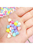 60 gr (300 adet) Şeker Rengi Akrilik Kalp Boncuklar Renkli Karışık Plastik Pastel Boncuklar Ara Boncuk Kalp Şekilli Kolye Bilezik için