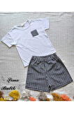 Kız Çocuk Şortlu Takım Beyaz Tişört Siyah Pötikareli Şort