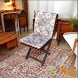 40x80 Çiçek Desenli Antrasit Gri Saten Fermuarlı Bağcıklı Biyeli Sırtlı Sandalye Minderi 3 cm 