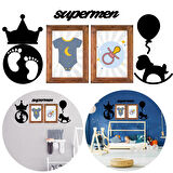 DECO103 Supermen Dekoratif Duvar Süsü Tablo Aksesuar Ahşap Tasarım Hediye Pano Sticker Seti 