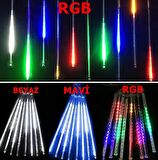 Gaman Güneş Enerjili 8 Tüplü Birbirine Eklenebilir Fiş Özellikli Günışığı Led Solar Meteor Yağmur Işıkları RGB RENK ( KARIŞIK RENK )