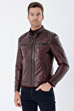 Gömlek Yaka Hakiki Deri Slim Fit Dar Kesim Casual Mont 1038235201 Bordo