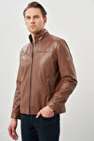 Koyu Kahverengi Suni Deri Hakim Yaka Düz Yırtmaçsız Tam Astar Slim Fit Casual Deri Mont 1038245151