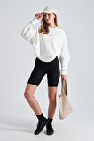 The Wellness Era Kahverenk Baskılı Oversize Beyaz Kadın Sweatshirt