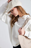 The Wellness Era Kahverenk Baskılı Oversize Beyaz Kadın Sweatshirt