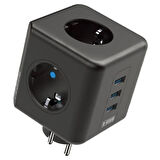 Isıya Dayanıklı Termal Akım Korumalı ve Çocuk Korumalı 3 Priz Girişli 3 USB Girişli Küp Priz  GO50604244890