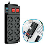 Isıya Dayanıklı Termal Akım Korumalı 2 Metre 16A 4000W 8li Priz ve 3 Usb Li Uzatma Kablosu  GO50608312010