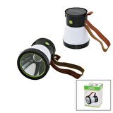 2İN 15W+360°SMDEL FENERİ SOLAR- USB ŞARJ POWERBANK 500LM IŞIK AYARI FLAŞÖR SUNİ DERİ KULP PT-8151 (5060)