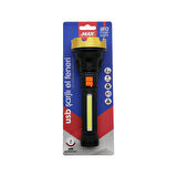ORTA=19CM 2İN1= OSL LED - COB LED USB ŞARJLI EL FENERİ 3-KADEME IŞIK - FLAŞÖR ŞARJ GÖSTERGE (5060)