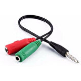 3.5 MM STEREO ERKEK KULAKLIK 3 ÇİZGİLİ + 2 X STEREO DİŞİ MİKROFON HOPARLÖR ÇOKLAYICI KABLO (5060)