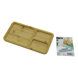 DİKDÖRTGEN 3 BÖLMELİ=2+1 AHŞAP BAMBU SERVİS SUNUM TEPSİ - TAHTASI 24.8 X 13.8 X 1.4CM (5060)