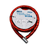 TÜP ANAHTARLI METAL KAFA ÇELİK MOTOR - BİSİKLET KİLİT SİLİNDİRİK SPİRAL KİLİT KIRMIZI KILIF22MM X 200CM (5060)