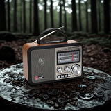 Orta Boy Retro, Nostaljik, Ahşap Tasarım Bluetooth Hoparlörlü, Şarjlı, Taşınabilir FM/AM Destekli Radyo NS-8897 (5060)