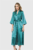 Arias Closet Zümrüt Uzun Saten Sabahlık OZN-12554