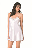 Arias Closet Beyaz Kısa Saten Gecelik OZN-12885