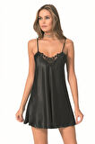 Arias Closet Siyah Kısa Saten Gecelik OZN-12887