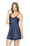 Arias Closet Lacivert Kısa Saten Gecelik OZN-12895