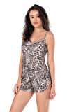 Arias Closet Leopar Saten Babydoll Şort Takımı OZN-14058