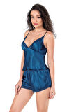 Arias Closet Petrol Mavi Saten Babydoll Şort Takımı OZN-14066