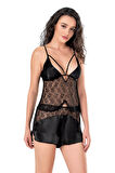 Arias Closet Siyah Saten Babydoll Şort Takımı OZN-14078