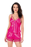 Arias Closet Fuşya Saten Babydoll Şort Takımı OZN-14118