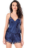 Arias Closet Lacivert Saten Babydoll Şort Takımı OZN-14123