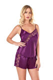 Arias Closet Mor Saten Babydoll Şort Takımı OZN-14126