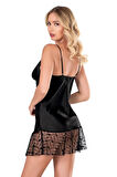 Arias Closet Siyah Kısa Saten Gecelik OZN-14142