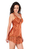 Arias Closet Oranj Kısa Saten Gecelik OZN-14144